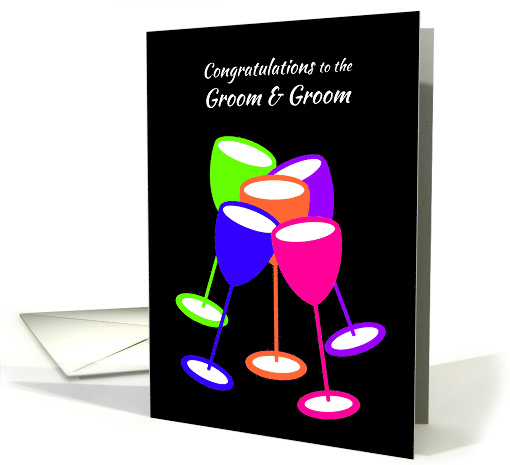 Congratulations Gay Wedding Colourful Toasting Glasses card (1128800)