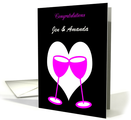 Custom Lesbian Congratulation Marriage Pink Toasting Glasses card