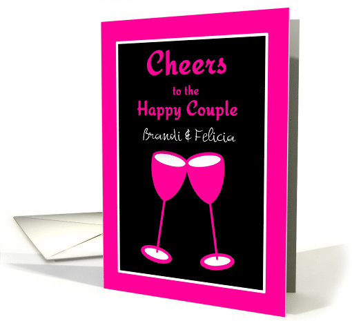 Lesbian Congratulations Custom Wedding Pink Toasting Glasses card