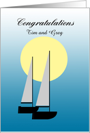 Gay Custom Name Wedding Shower Two Boats Sailing in the Sunlight card