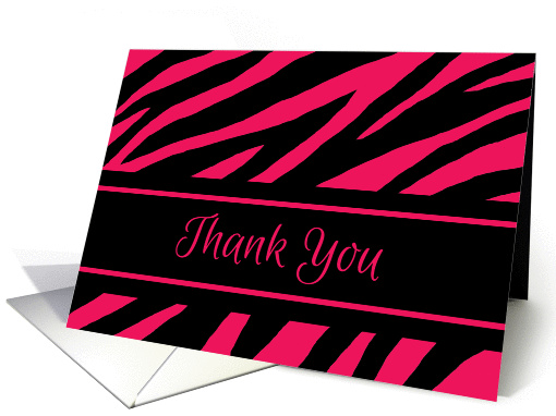 Thank You Zebra Print Blank Inside Contemporary Black and Magenta card
