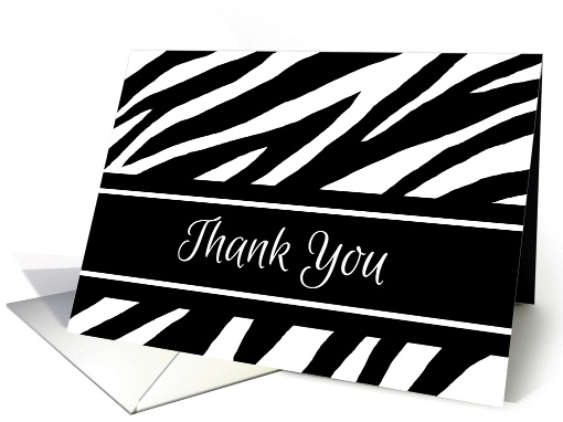 Thank You Zebra Print Blank Inside Contemporary Black and White card
