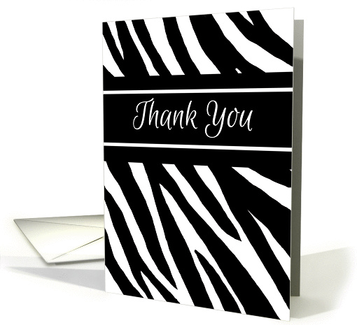 Thank You Zebra Print Blank Inside Contemporary Black and White card