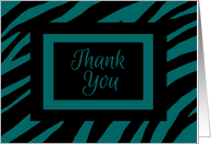 Thank You Zebra Print Blank Contemporary Black and Teal card