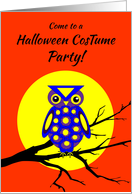 Invitation Halloween Costume Party Owl With Big Yellow Moon on Branch card