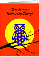 Invitation Halloween Cocktail Party Owl With Big Yellow Moon on Branch card