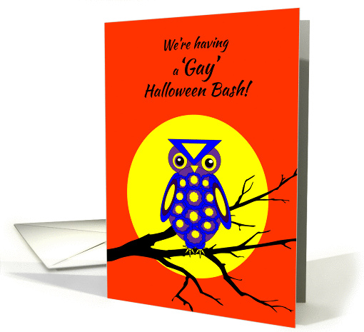 Invitation Gay Halloween Party Owl W Big Yellow Moon card (1151334)