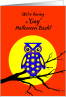 Invitation Gay Halloween Party Owl W Big Yellow Moon card