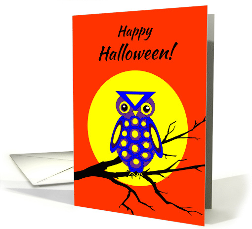 Humorous Kids Halloween Owl W Big Yellow Moon on Tree Branch card