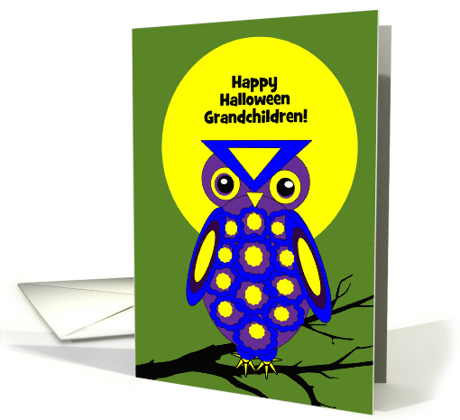 Custom Halloween Owl W Big Yellow Moon on Tree Branch card (1151366)