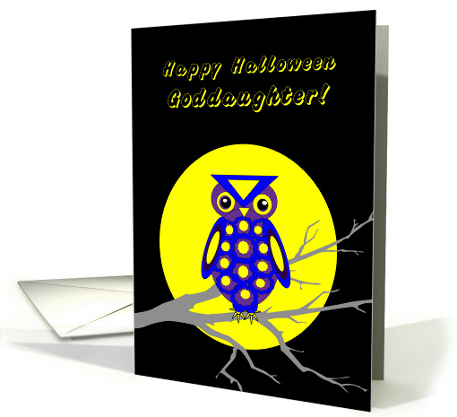 Goddaughter Halloween Owl W Big Yellow Moon on Tree Branch card