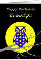 Grandpa Halloween Owl W Big Yellow Moon on Tree Branch card