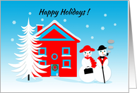 Christmas Happy Holidays Jolly Dressed Up Snowpeople card