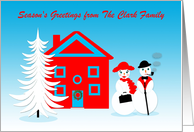 Customizable Name Christmas Jolly Dressed Up Snowpeople card