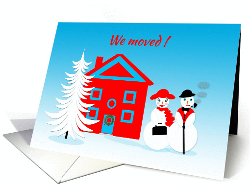 Christmas We Moved New Address Jolly Dressed Up Snowpeople card