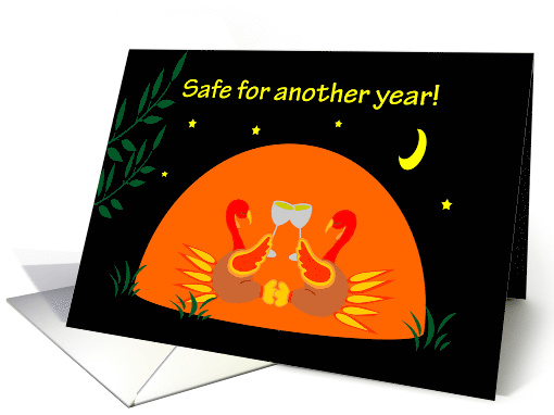 Thanksgiving Humor Two Grateful Toasting Turkeys in Tent card