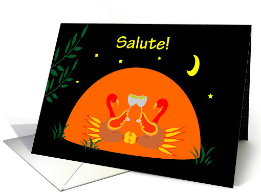 Italian Thanksgiving Humor Grateful Toasting Turkeys in Tent card