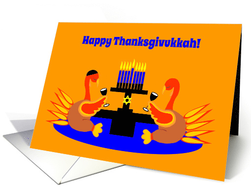 Invitations Thanksgivukkah Toasting Turkeys with Menorah card