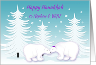 Hanukkah Nephew and Wife Snuggling Polar Bears in Snow card