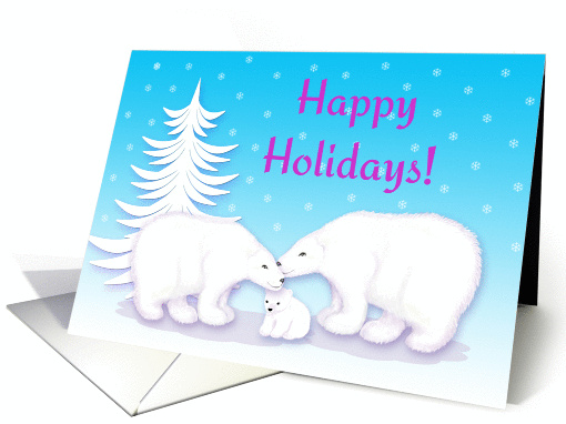 Christmas Happy Holidays Snuggling Polar Bears in Snow card (1161730)