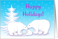 Christmas Happy Holidays Snuggling Polar Bears in Snow card