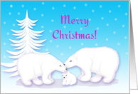 Christmas General Snuggling Polar Bear Family in Snow card