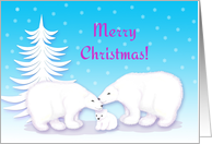 Christmas New Parents Snuggling Polar Bear Family in Snow card