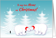 Lesbian Mom Christmas Humor Snuggling Polar Bears in Snow card