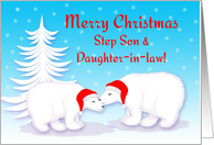 Step Son Daughter in law Christmas Humor Snuggling Polar Bears in Snow card