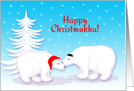 Christmukka Humor Snuggling Polar Bears in Snow card