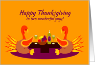 Gay Son and Partner Thanksgiving Humor Praying Thankful Turkeys card