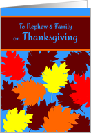 Nephew and Family Thanksgiving Autumn Falling Colorful Leaves card