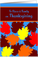 Niece and Family Thanksgiving Autumn Falling Colorful Leaves card