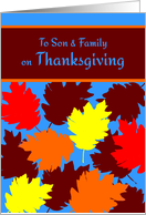 Son and Family Thanksgiving Autumn Falling Colorful Leaves card