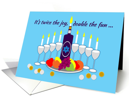 Thanksgivukkah Kosher Wine Menorah and Fruit card (1171794)