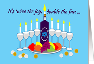 Thanksgivukkah Kosher Wine Menorah and Fruit card