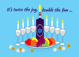 Thanksgivukkah Kosher Wine Menorah and Fruit