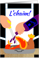 Invitation Thanksgivukkah Humor Chef Marinating Turkey w Kosher Wine card