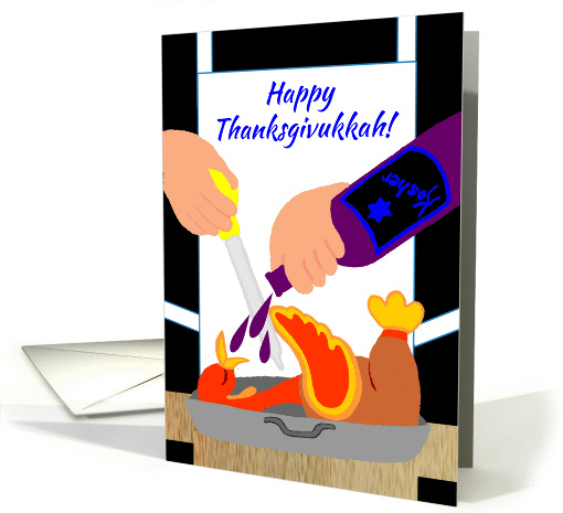 Thanksgivukkah Humor Chef Marinating Turkey w Kosher Wine card