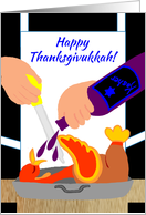 Thanksgivukkah Humor Chef Marinating Turkey w Kosher Wine card