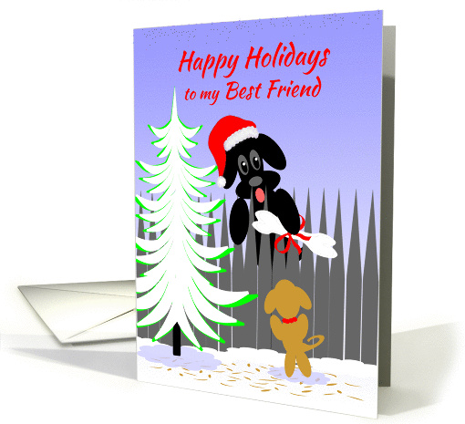 Friend Christmas Happy Holidays Dog Santa with Bone card (1172646)