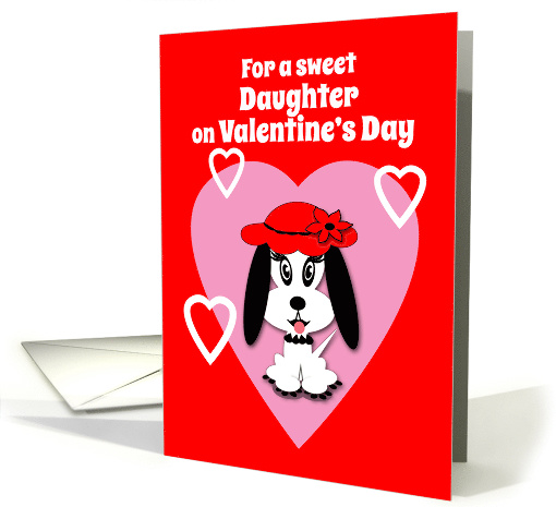 Daughter Valentine's Cute Dog with Red Floppy Hat card (1201154)