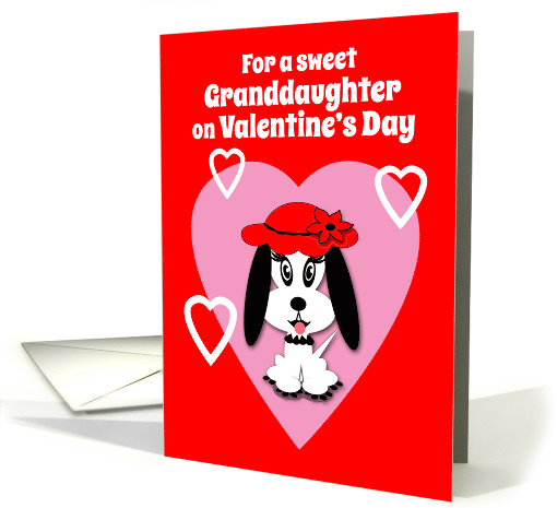 Granddaughter Valentine's Day Cute Dog with Red Floppy Hat card