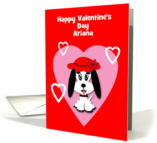 Valentine's Day Custom Name Cute Dog with Red Floppy Hat card