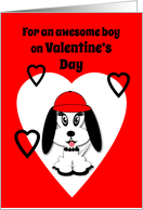Kids Valentine’s Day Cute Dog with Red Baseball Cap card