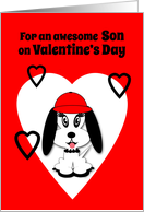 Son Valentine’s Day Cute Dog with Red Baseball Cap card