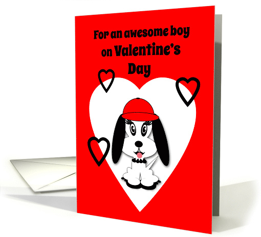Step Son Valentine's Day Cute Dog with Red Baseball Cap card (1201526)