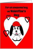 Step Son Valentine’s Day Cute Dog with Red Baseball Cap card