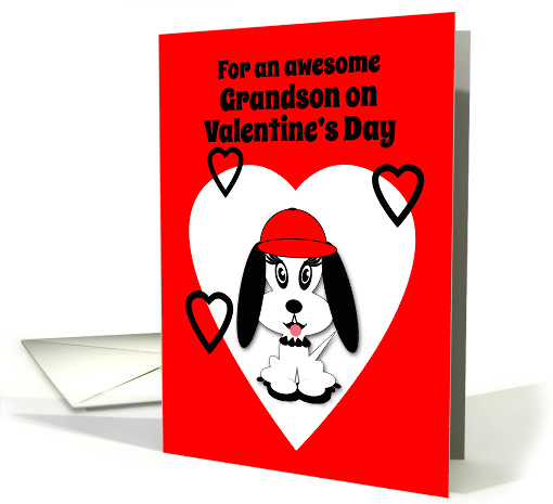 Grandson Valentine's Day Cute Dog with Red Baseball Cap card (1201530)