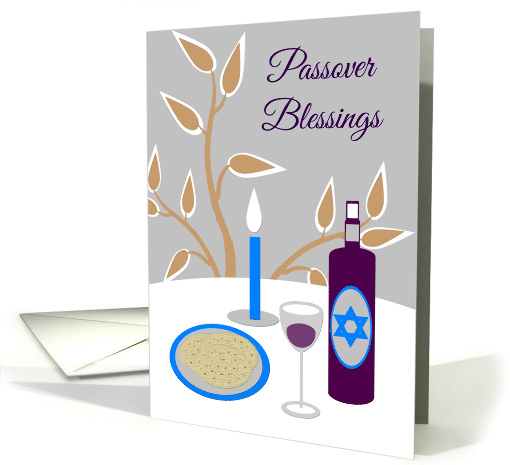 Passover Seder Table with Kosher Wine and Matzah card (1203938)